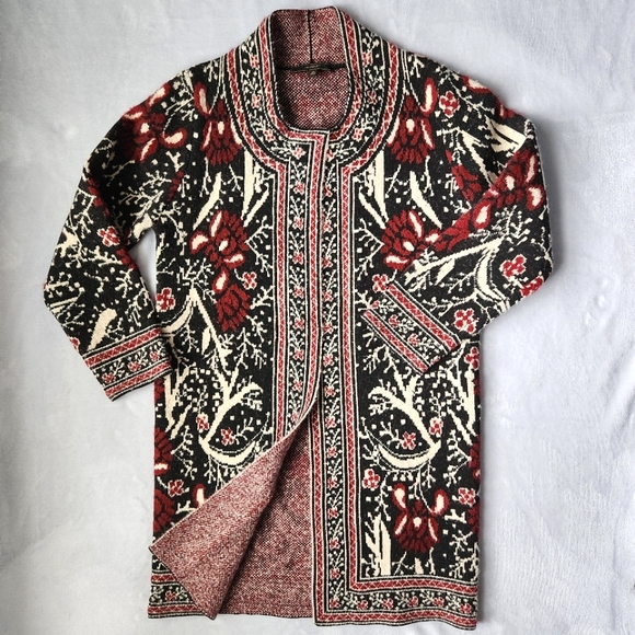 Maxsport Sweaters - Maxsport Bohemian Longline Open Cardigan in Intricate Floral Pattern